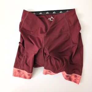 Wild Rye Womens Padded Cycling Shorts Burgundy Floral Trim Size 12 Biking Ride